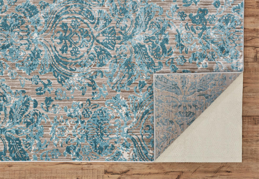 Keats Transitional Distressed Blue Taupe Ivory Area Rug (5'3" x 7'6")