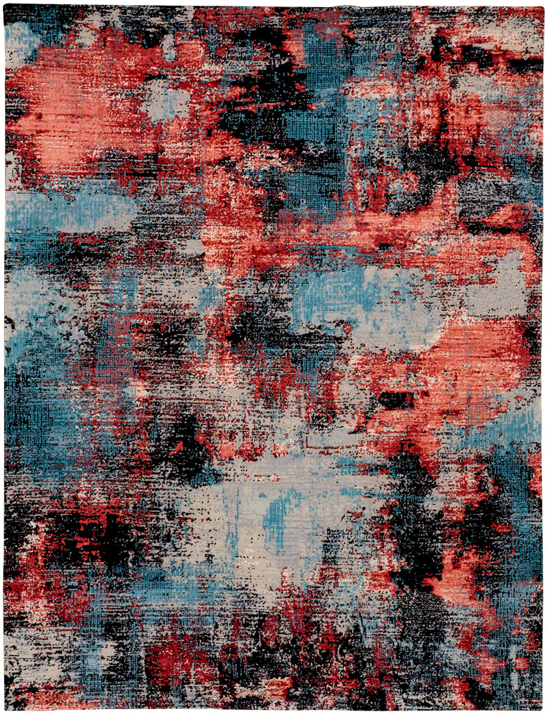 Mcdermott Modern Abstract Red Blue Ivory Area Rug (7'9" x 9'9")