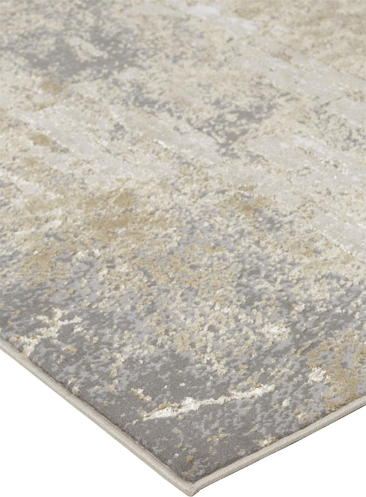 Aura Modern Abstract Ivory Gold Gray Area Rug (13' x 20')