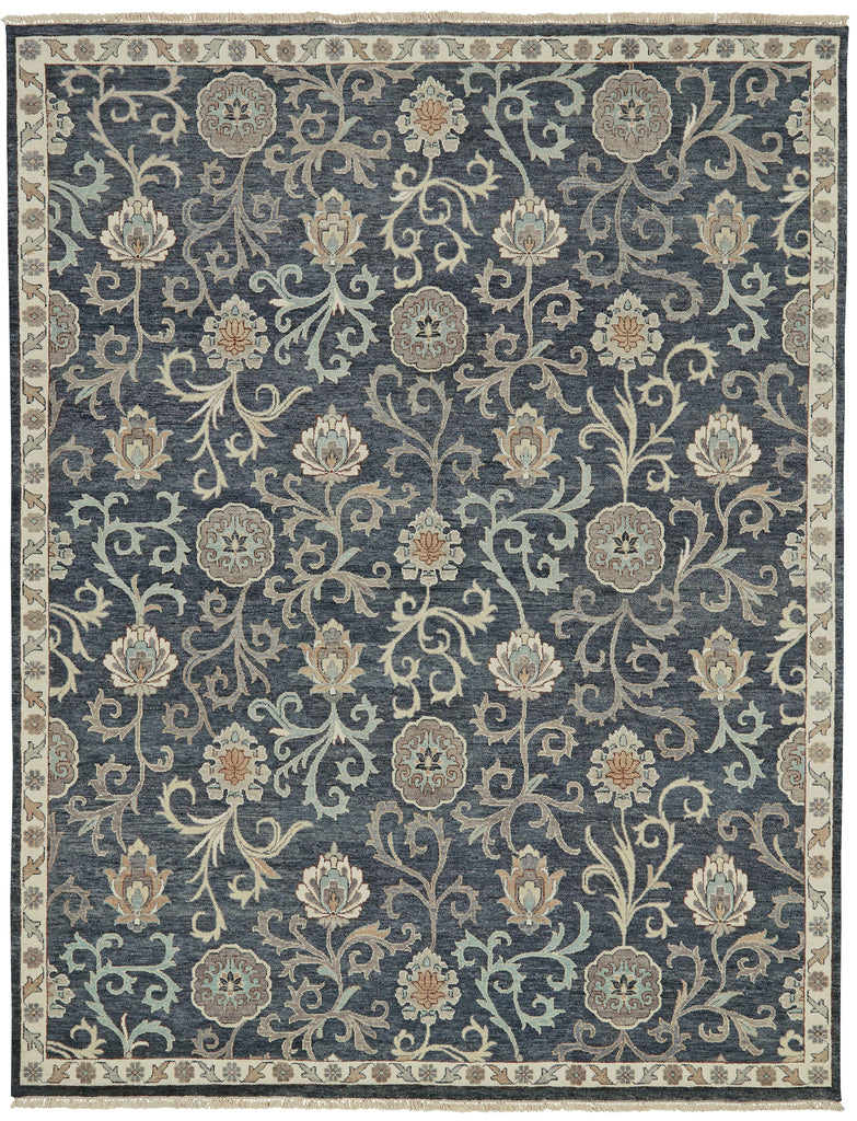 Namche Transitional Damask Blue Taupe Ivory Area Rug (2' x 3')