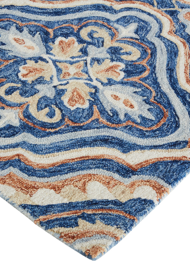 Rhett Transitional Medallion Blue Orange Ivory Area Rug (8' x 10')