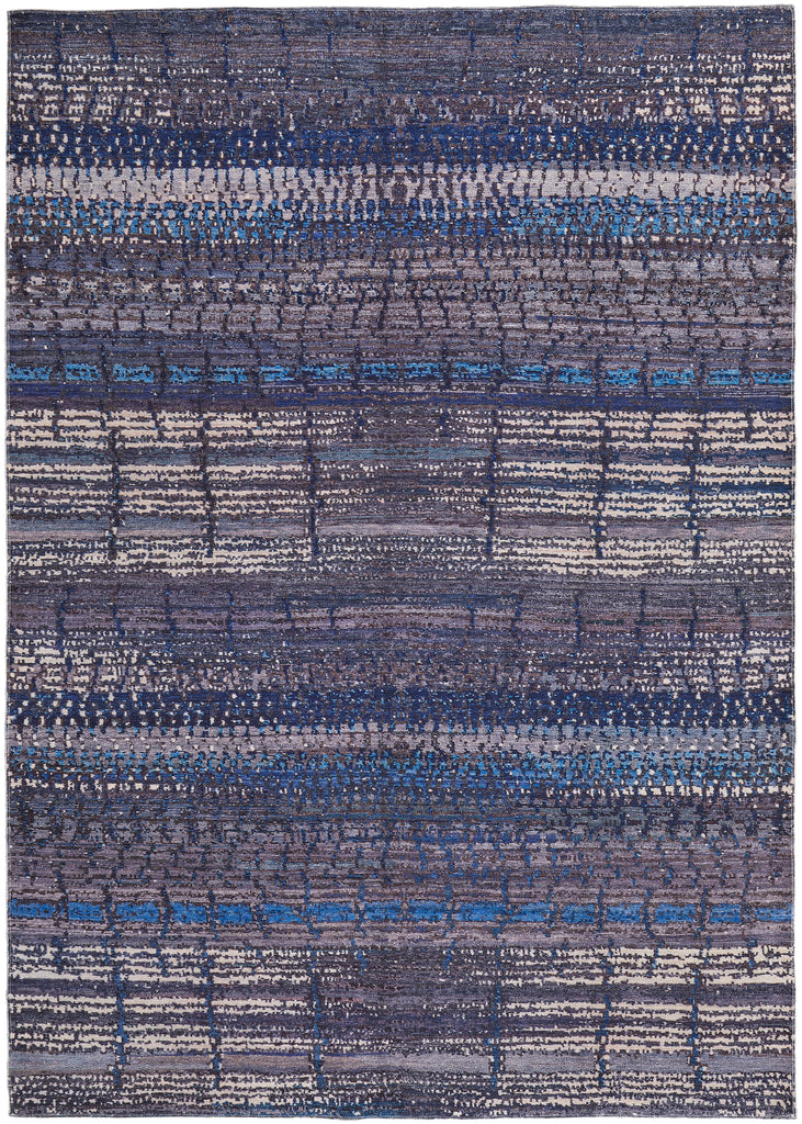 Mathis Transitional Stripes Blue Purple Tan Area Rug (5'3" x 7'6")