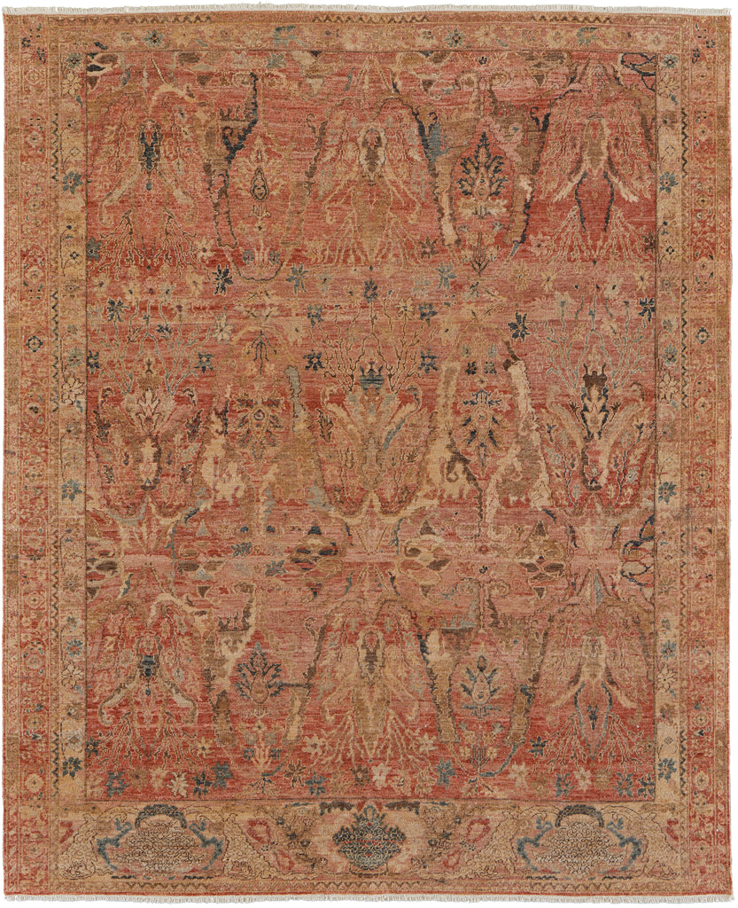 Ronin Transitional Bordered Red Orange Tan Area Rug (8'6" x 11'6")