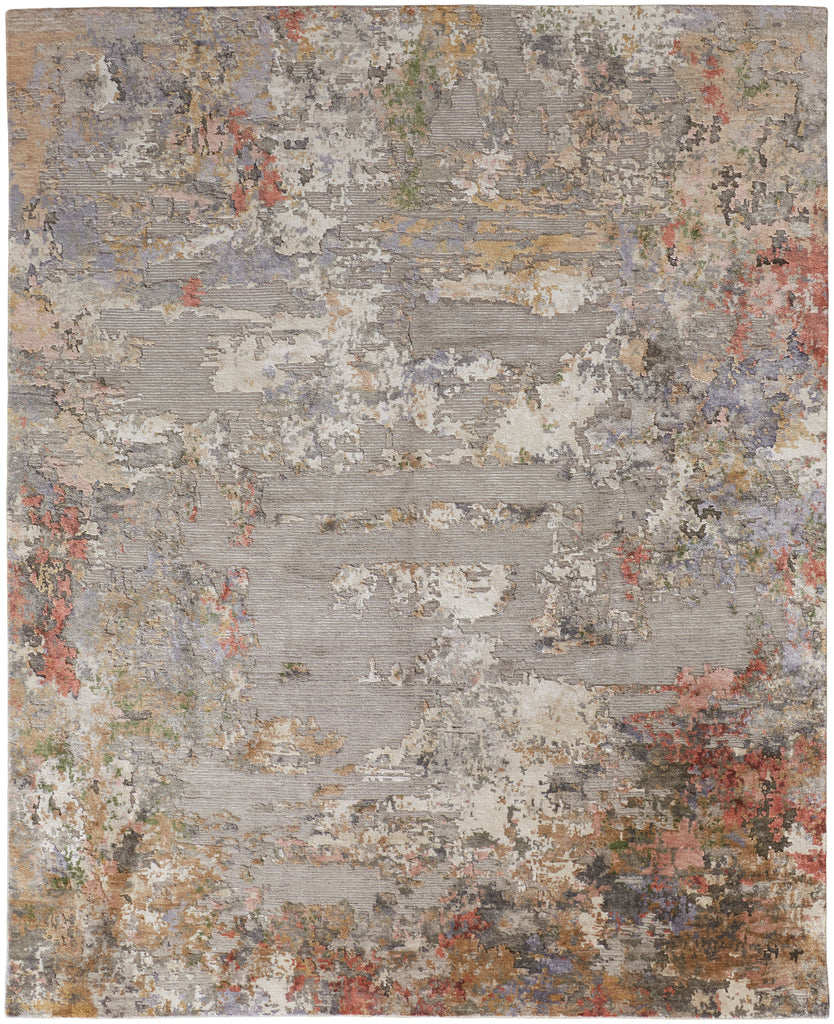 Gia Modern Distressed Taupe Ivory Orange Area Rug (8'6" x 11'6")