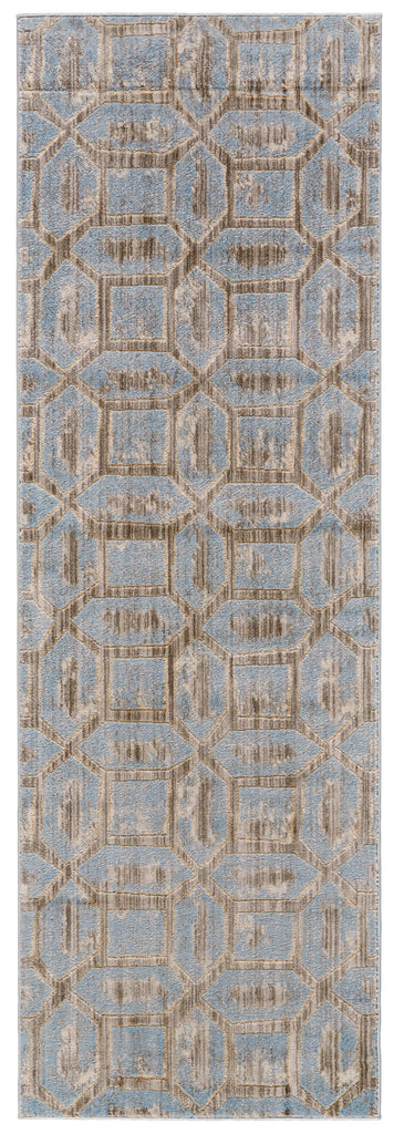 Milton Modern Distressed Blue Taupe Ivory Area Rug (2'7" x 8')