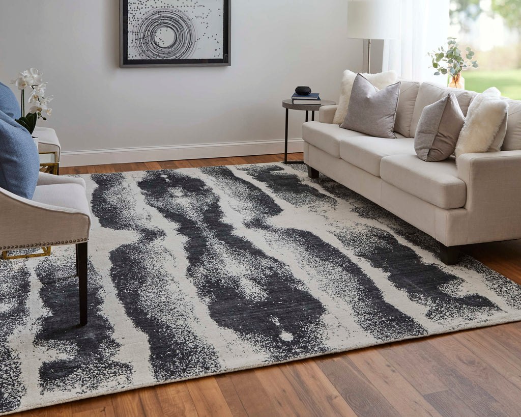 Coda Modern Abstract Black White Area Rug (3'6" x 5'6" / Pattern 1)