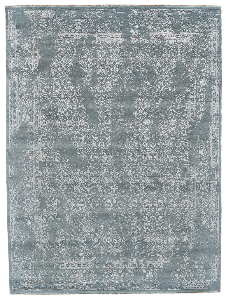 Doshi Transitional Distressed Blue Ivory Area Rug (9'6" x 13'6")