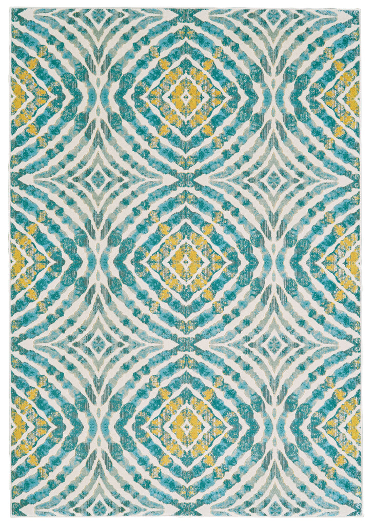 Keats Transitional Abstract Blue Ivory Yellow Area Rug (7'10" x 11')