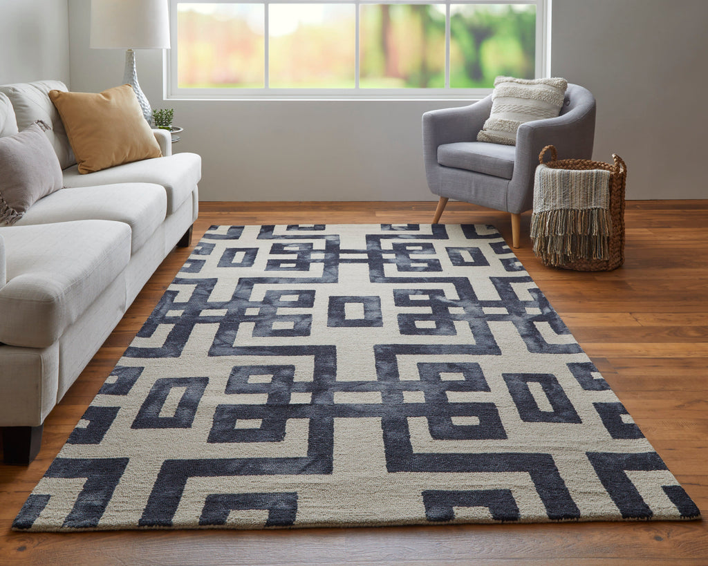 Lorrain Modern Geometric Ivory Black Area Rug (3'6" x 5'6")