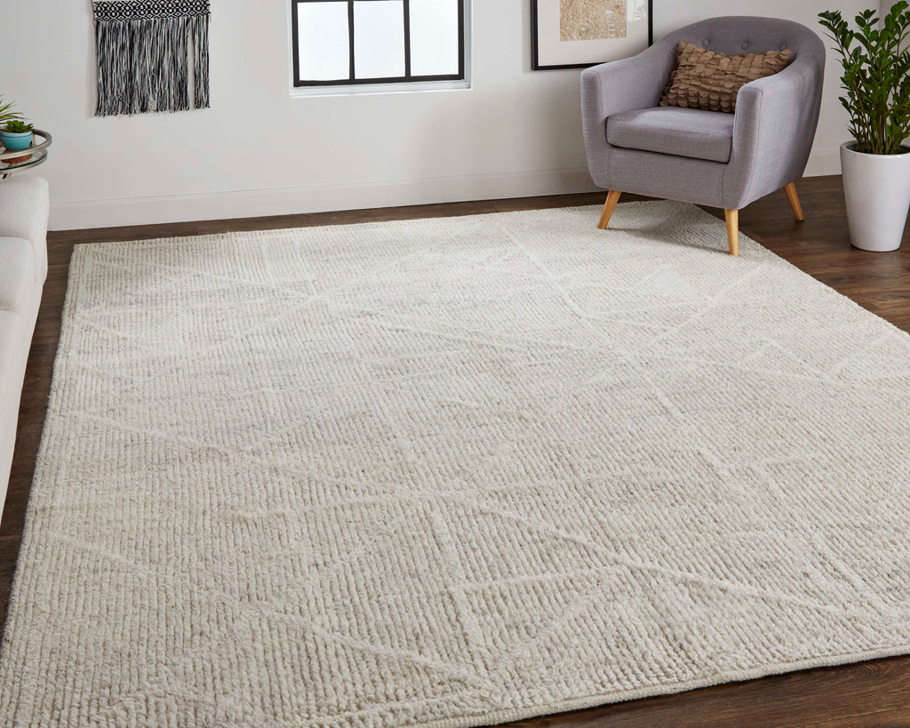 Alford Modern Solid Ivory Tan Area Rug (8'6" x 11'6" / Pattern 1)