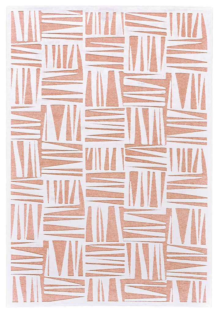 Soho Lyra Modern Geometric White Pink Area Rug (5'3" x 7'6" / Pattern 1)