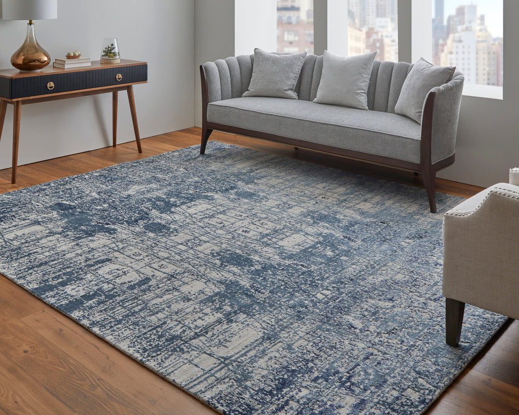 Eastfield Modern Abstract Blue Ivory Area Rug (4' x 6' / Pattern 2)