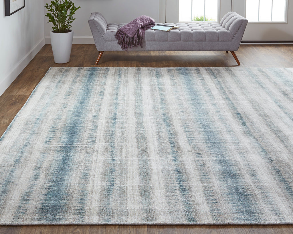 Mackay Transitional Stripes Gray Blue Green Area Rug (5' x 8')