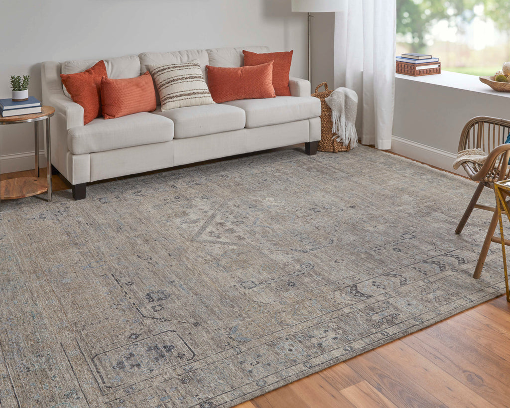 Wembley Traditional Distressed Tan Gray Ivory Area Rug (9'6" x 13'6")