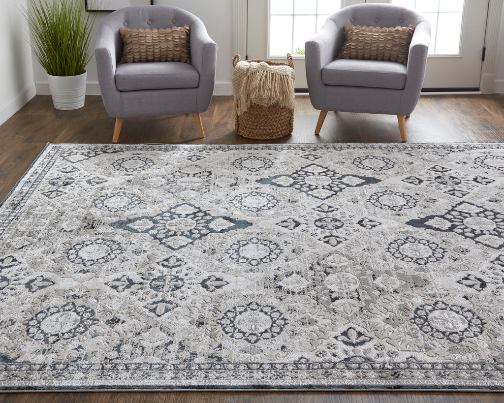 Macklaine Transitional Geometric Gray Black Area Rug (8' x 11')