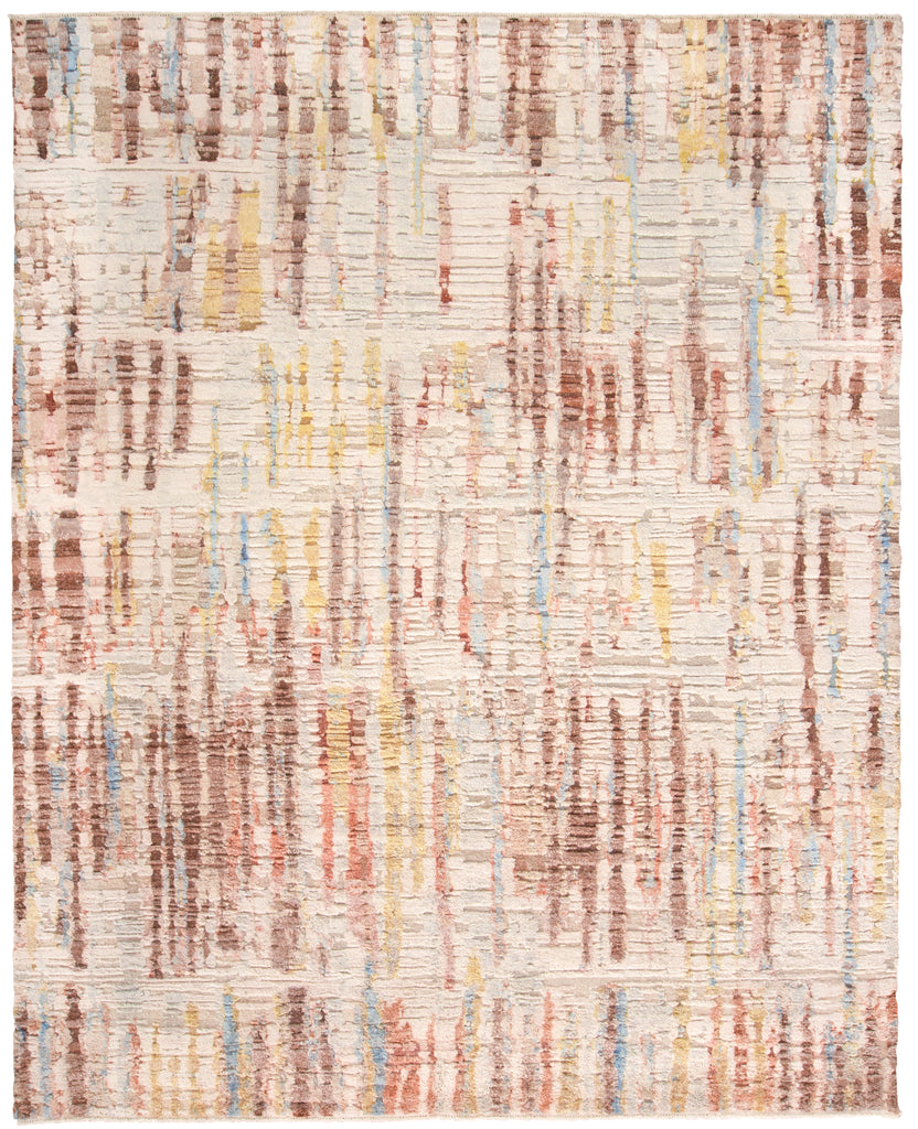 Breel Modern Abstract Pink Tan Brown Area Rug (5'6" x 8'6")