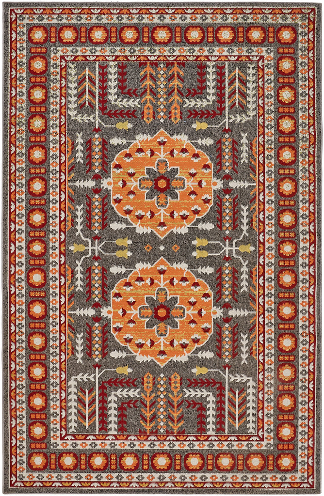 Foster Transitional Medallion Orange Gray Area Rug (1'8" x 2'10")