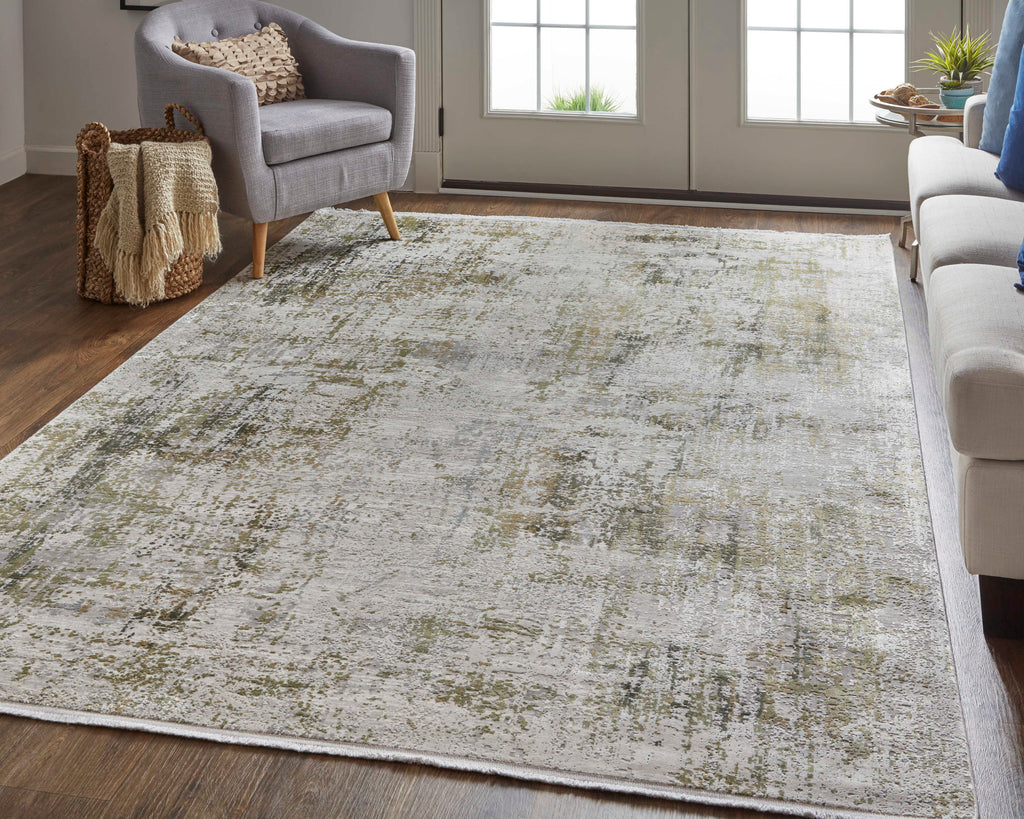 Cadiz Modern Abstract Green Gray Ivory Area Rug (2'2" x 3'2")