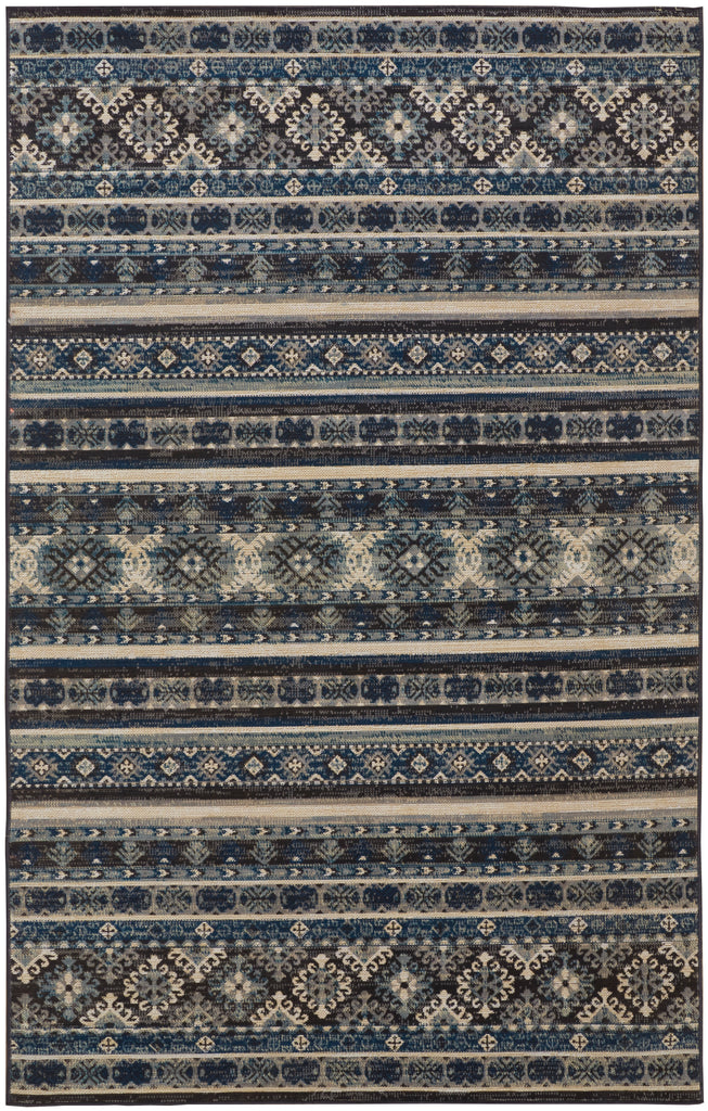 Nolan Transitional Diamond Blue Tan Black Area Rug (10' x 13'2")