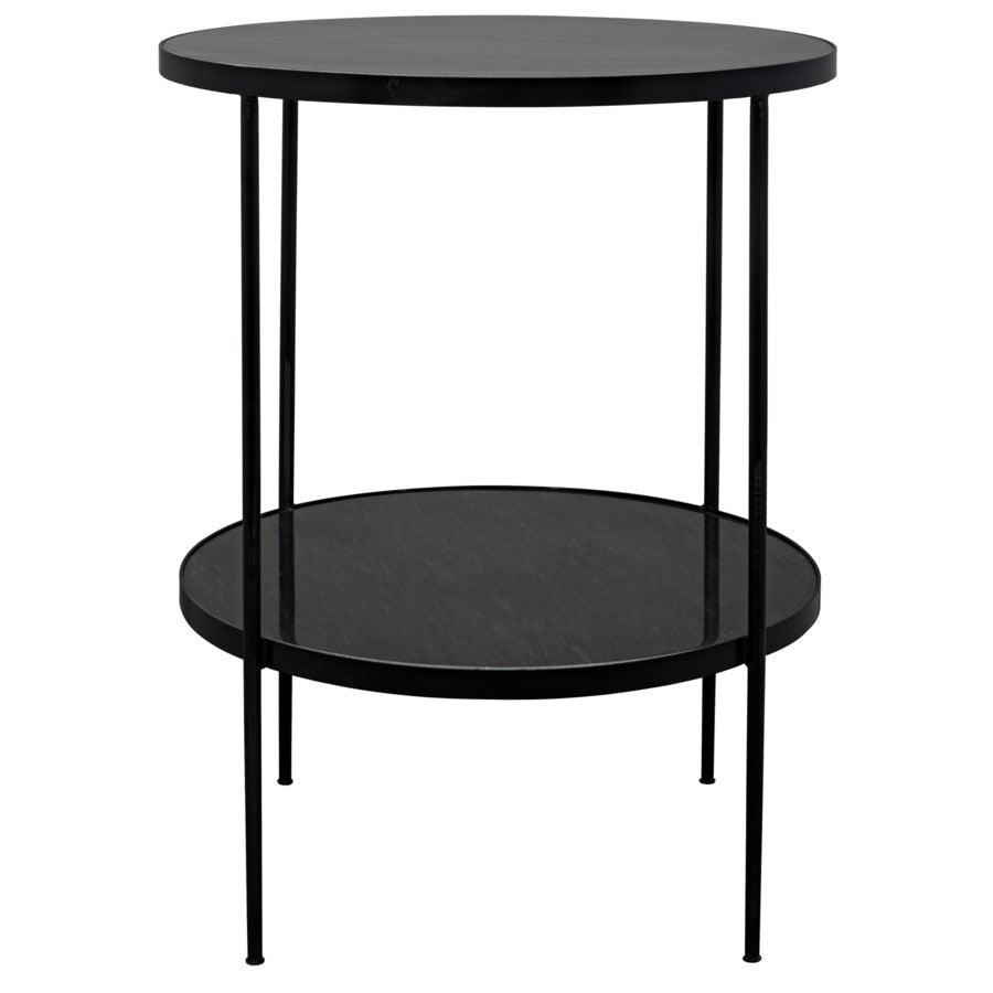 Rivoli Side Table, Black Metal with Marble