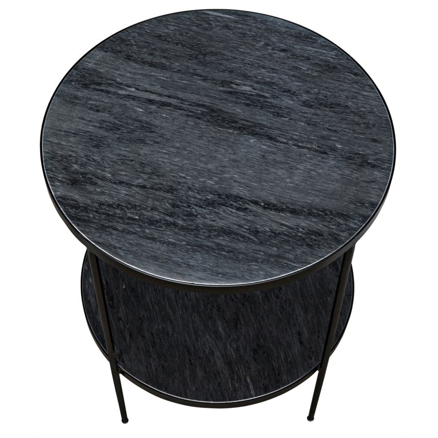 Rivoli Side Table, Black Metal with Marble