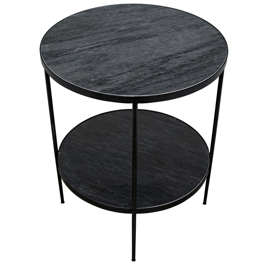 Rivoli Side Table, Black Metal with Marble