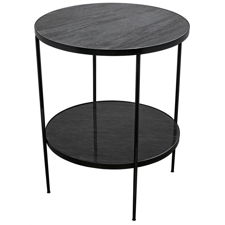 Rivoli Side Table, Black Metal with Marble