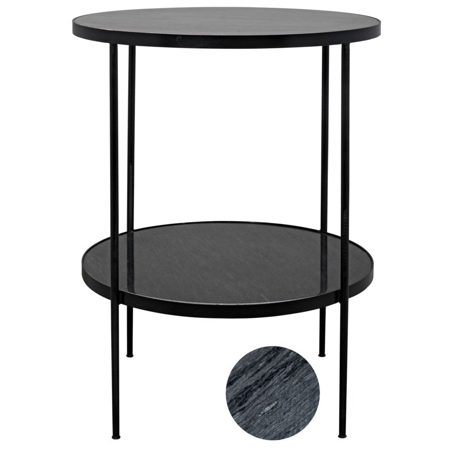 Rivoli Side Table, Black Metal with Marble