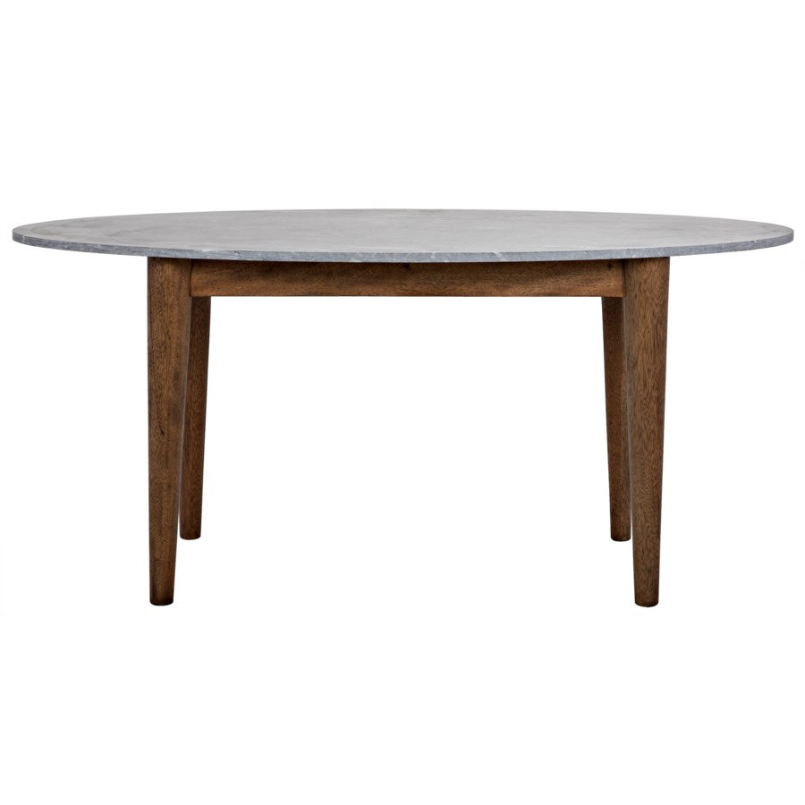 Surf Oval Dining Table with Stone Top, Dark Walnut