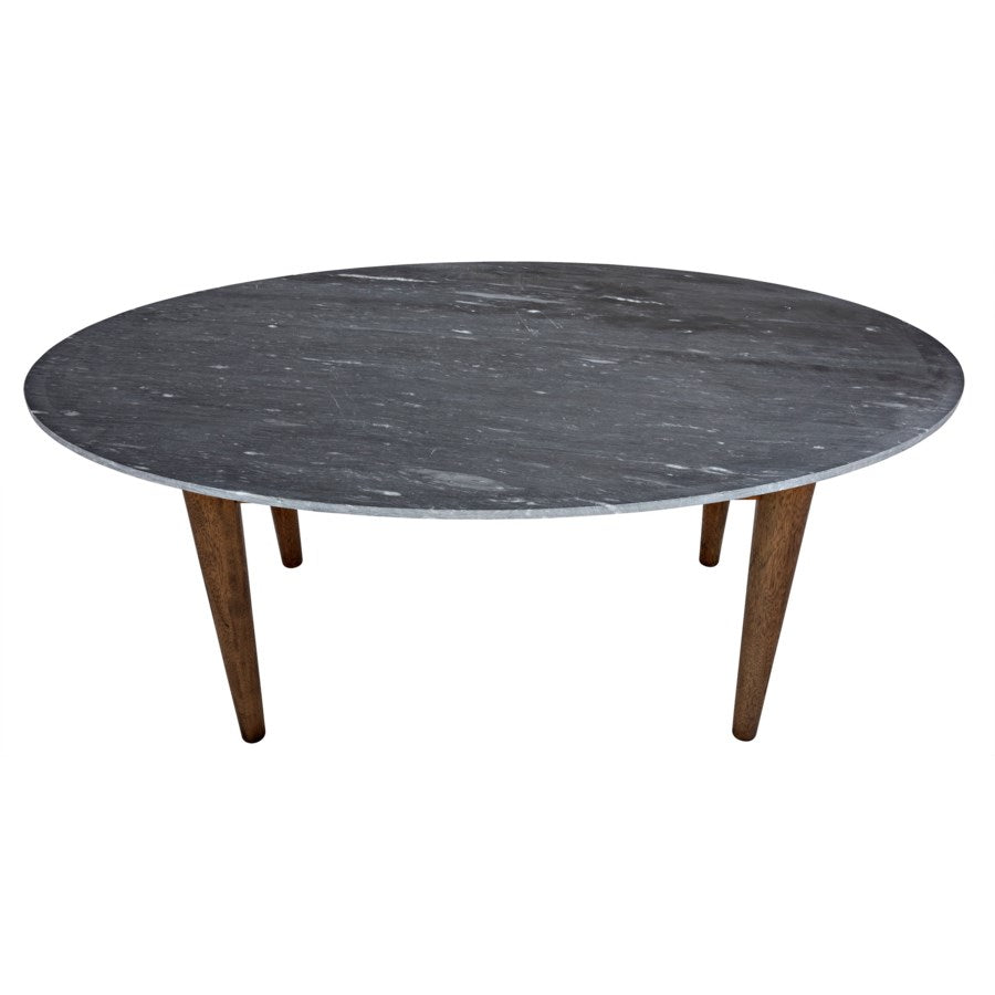 Surf Oval Dining Table with Stone Top, Dark Walnut