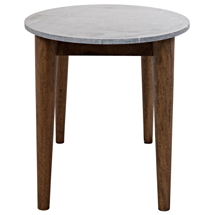 Surf Oval Dining Table with Stone Top, Dark Walnut