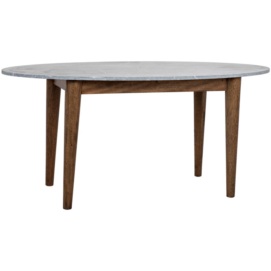 Surf Oval Dining Table with Stone Top, Dark Walnut