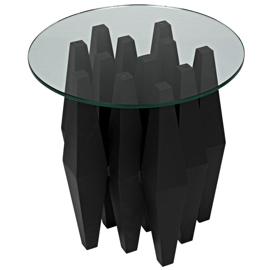 Soldier Side Table, Black Metal w/Glass Top