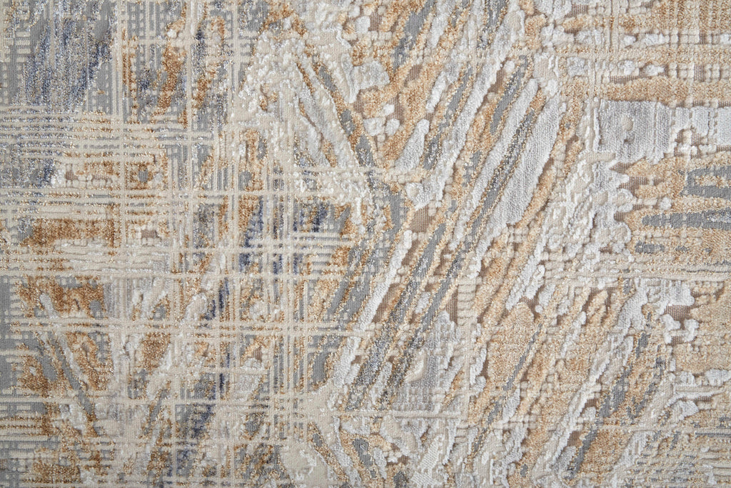 Laina Transitional Abstract Tan Ivory Gray Area Rug (3' x 10')