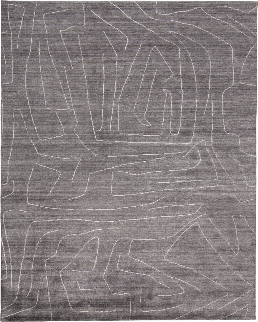 Lennox Modern Abstract Gray Ivory Area Rug (9'6" x 13'6")