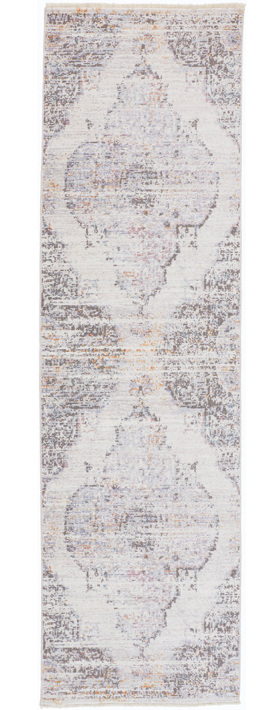 Cecily Transitional Medallion Ivory Gray Pink Area Rug (2'3" x 8')