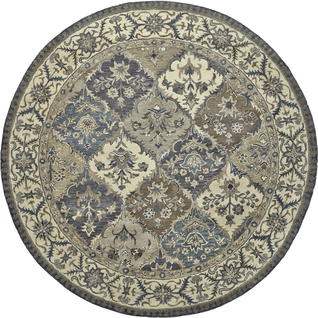 Eaton Traditional Bordered Blue Gray Taupe Area Rug (8' x 8')