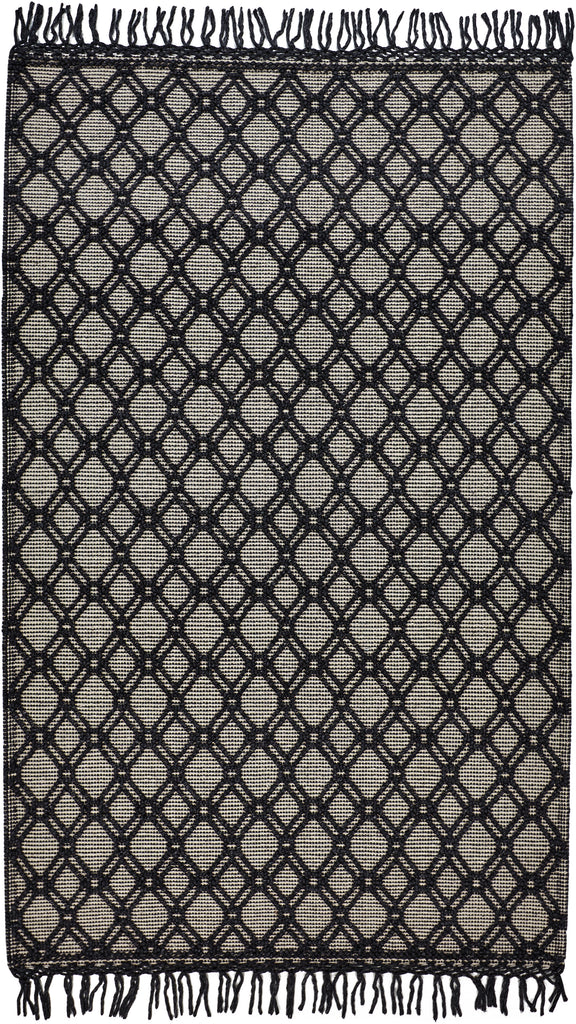 Phoenix Transitional Diamond Black Ivory Area Rug (3'6" x 5'6")