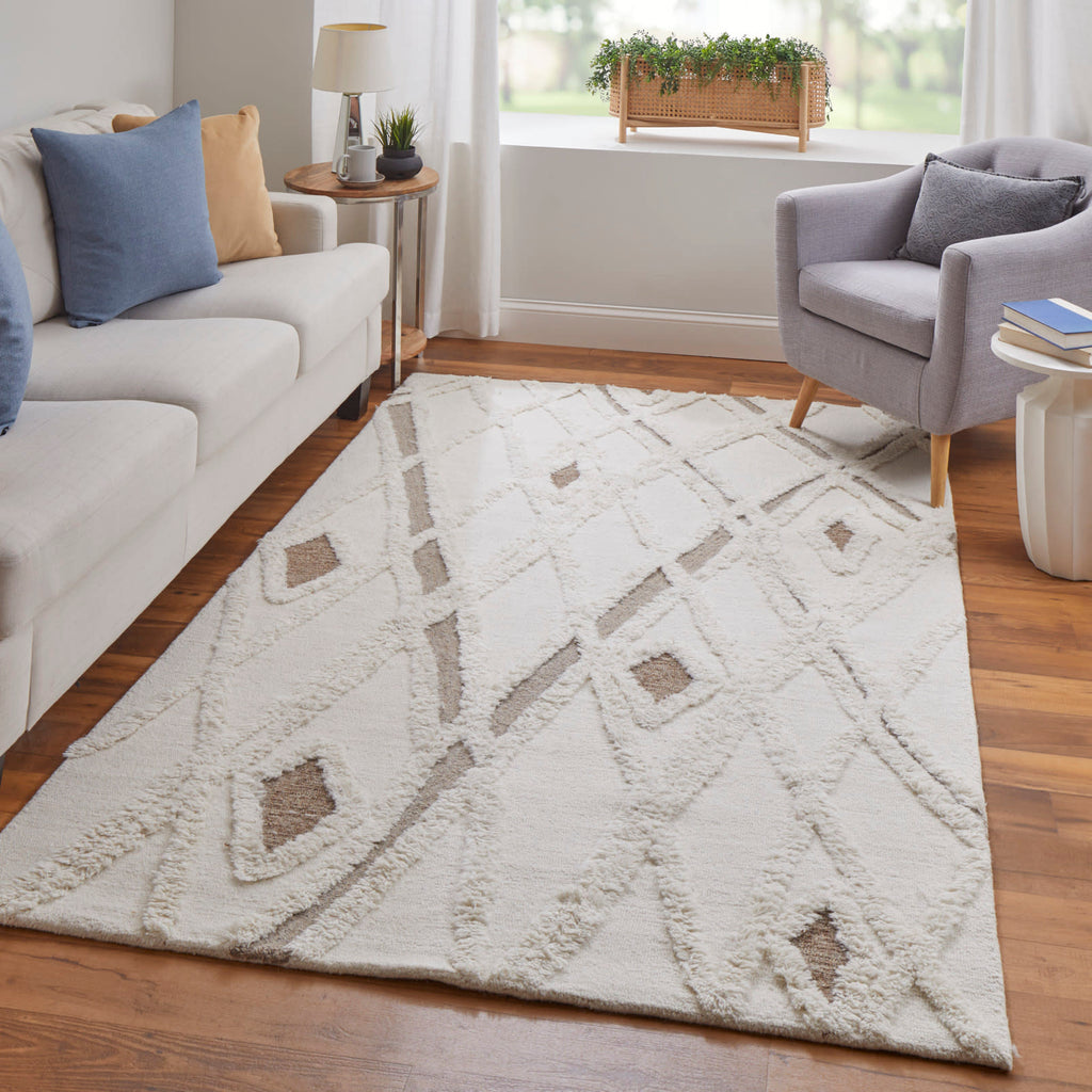 Anica Transitional Geometric Ivory Taupe Brown Area Rug (12' x 15')