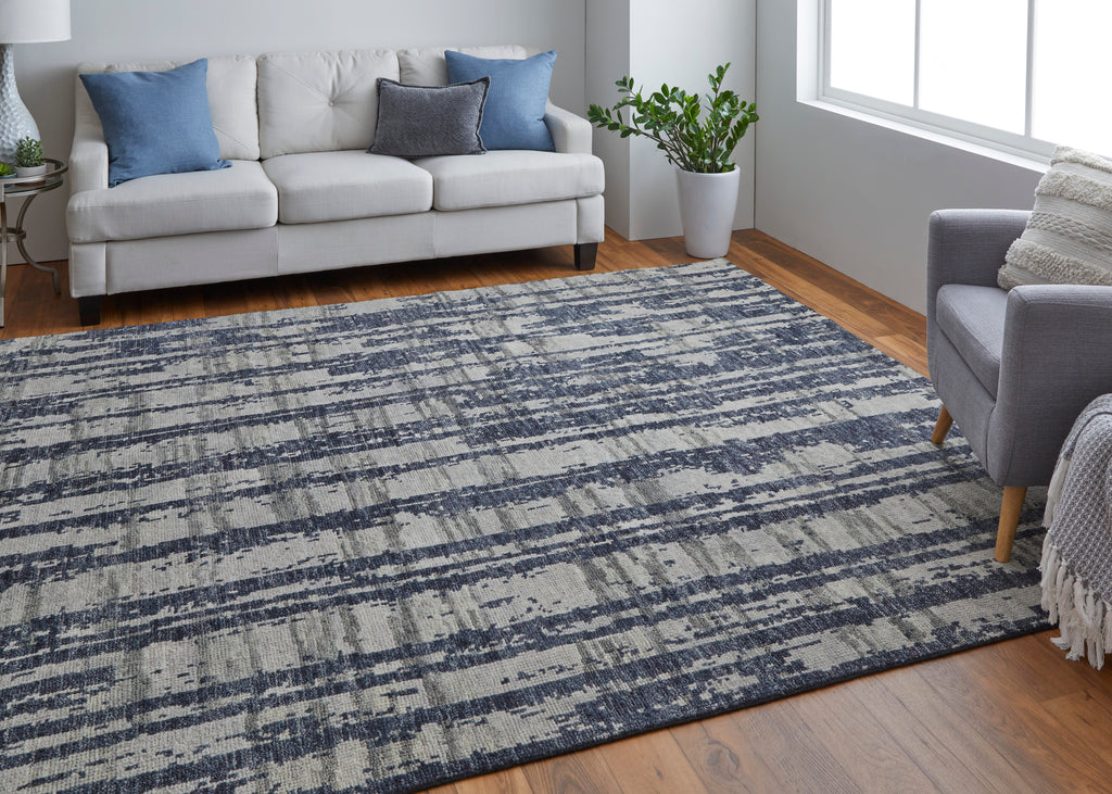 Altmar Modern Abstract Blue Gray Taupe Area Rug (5'6" x 8'6")