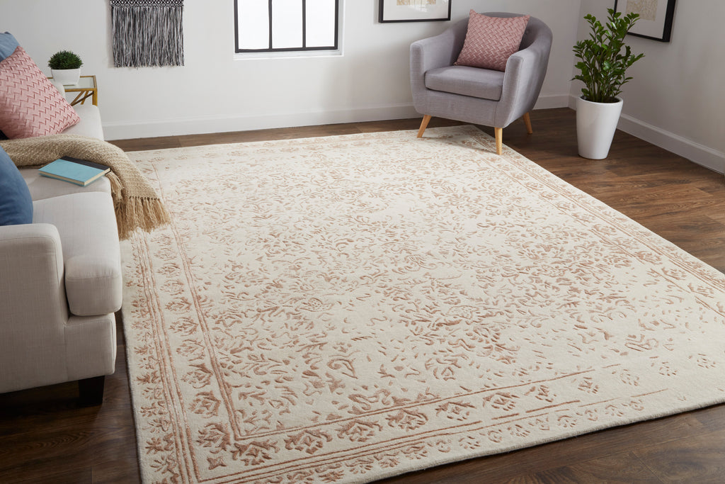 Bella Transitional Oriental Ivory Tan Pink Area Rug (8' x 10')