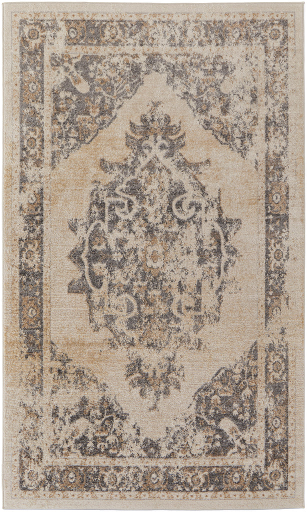 Camellia Transitional Medallion Ivory Gray Brown Area Rug (8' x 10')