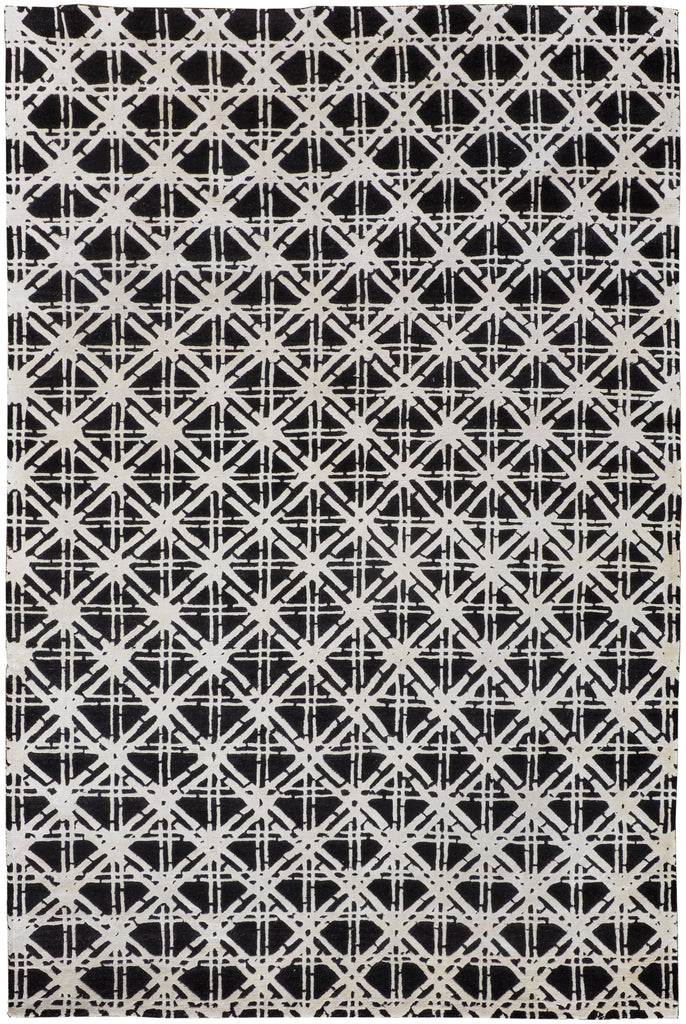 Bamboo Lattice Modern Geometric Black White Ivory Area Rug (5'6" x 8'6")