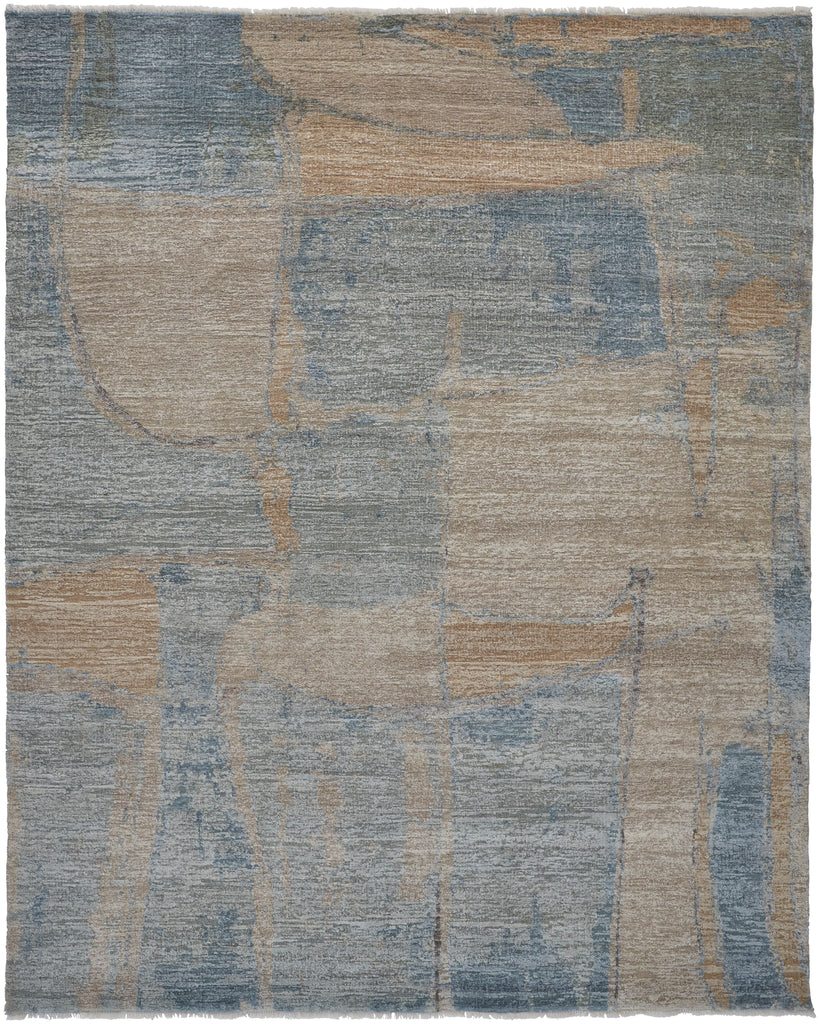 Salina Transitional Abstract Blue Green Tan Area Rug (11'6" x 15')