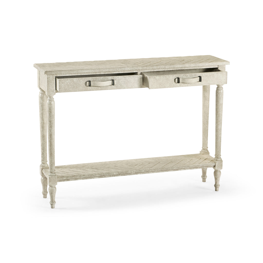 Casual Accents Whitewash Driftwood Inlay Top Console Table