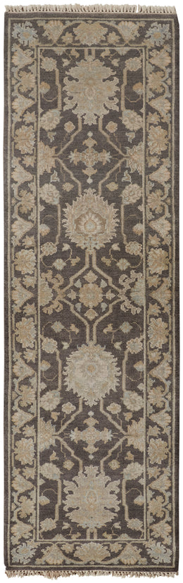 Ustad Traditional Floral Botanical Gray Taupe Black Area Rug (2'6" x 8')