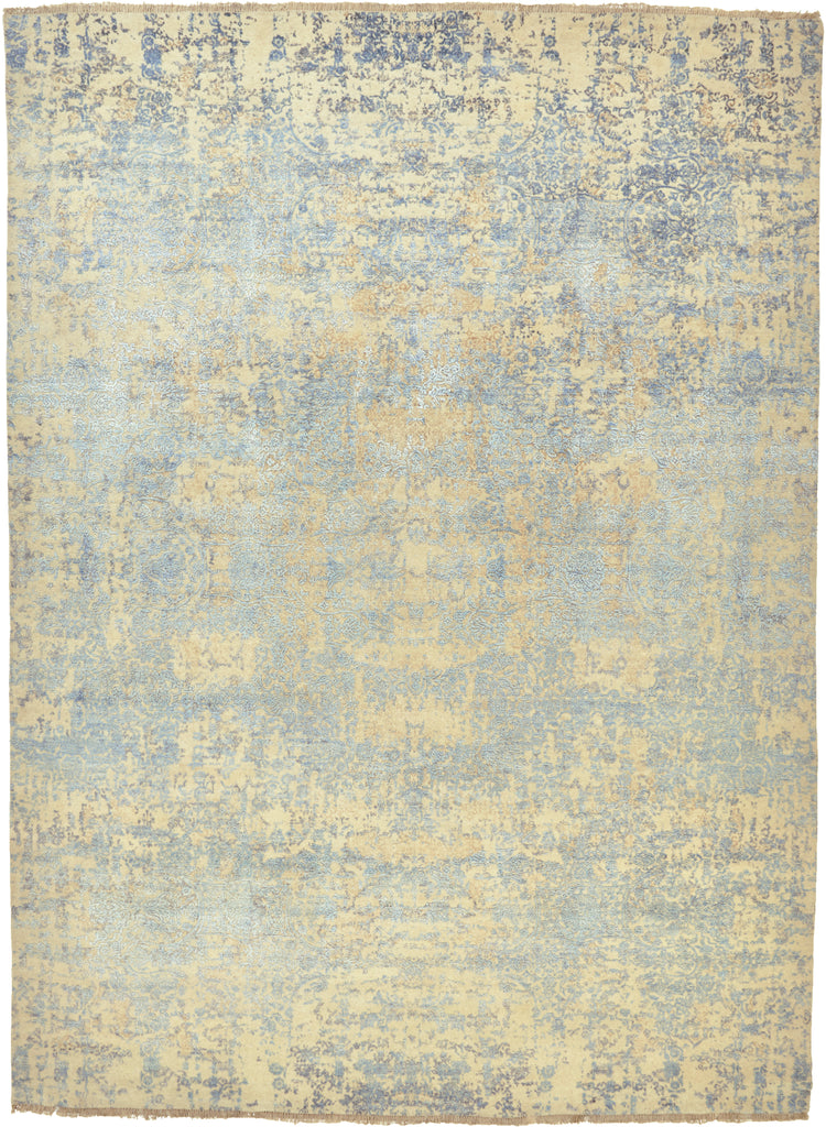 Doshi Transitional Distressed Tan Gold Blue Area Rug (7'9" x 9'9")