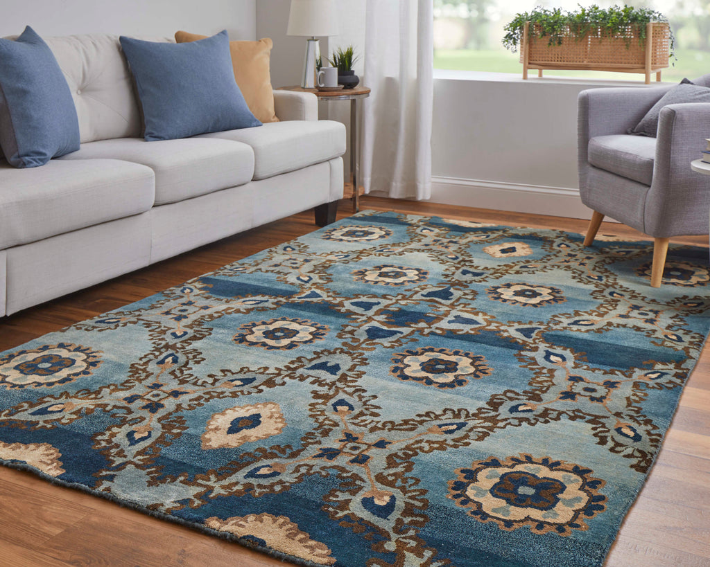 Amzad Transitional Ikat Blue Gray Tan Area Rug (7'9" x 9'9")