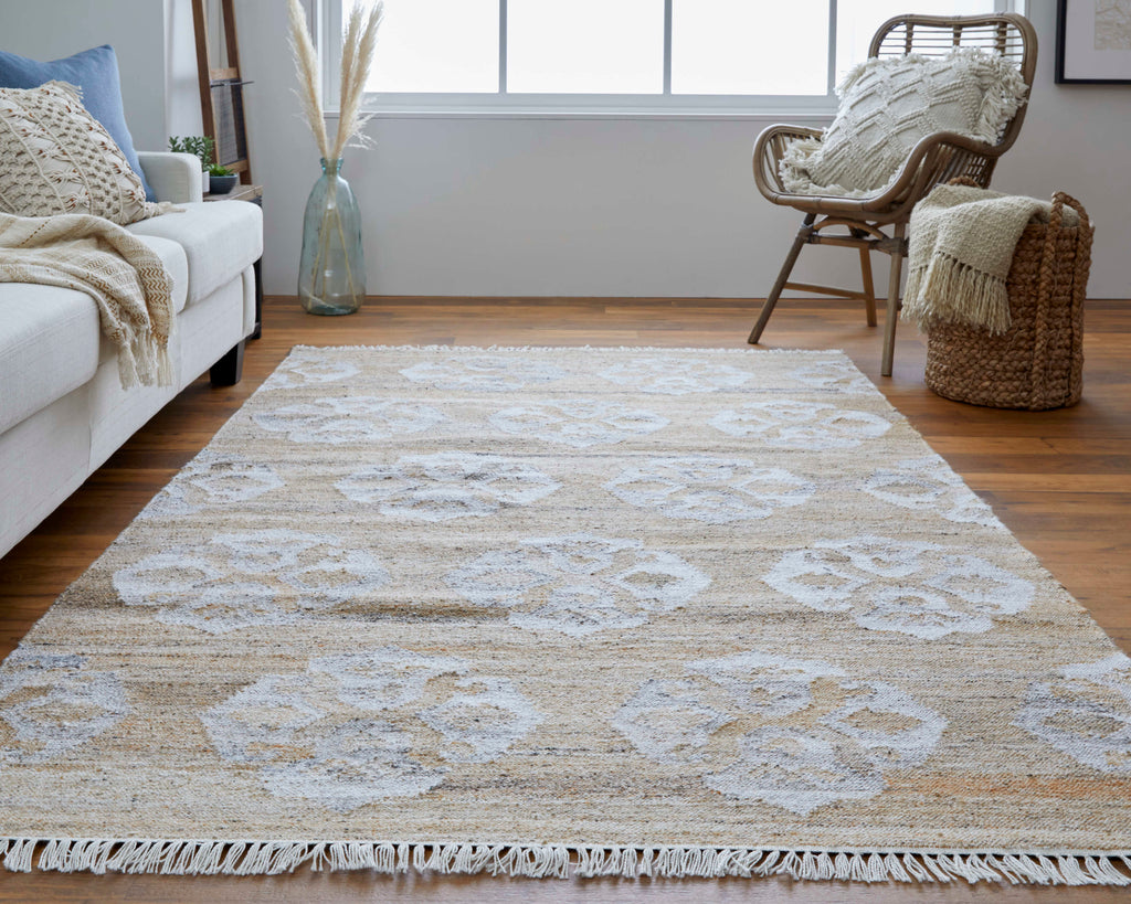 Beckett Transitional Damask Tan Ivory Orange Area Rug (5' x 8')