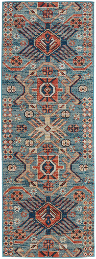 Nolan Transitional Southwestern Blue Red Tan Area Rug (2'10" x 7'10")